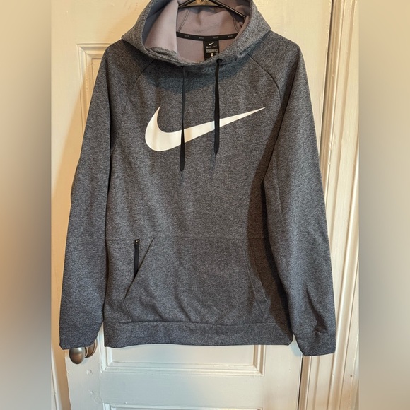 Nike Men's Charcoal Hoodie with White Logo - Picture 1 of 5